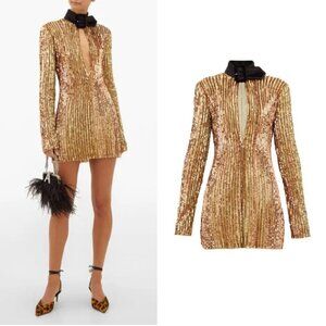 The Attico Velvet Collar Gold Sequin Mini Dress in Gold 40 2 4